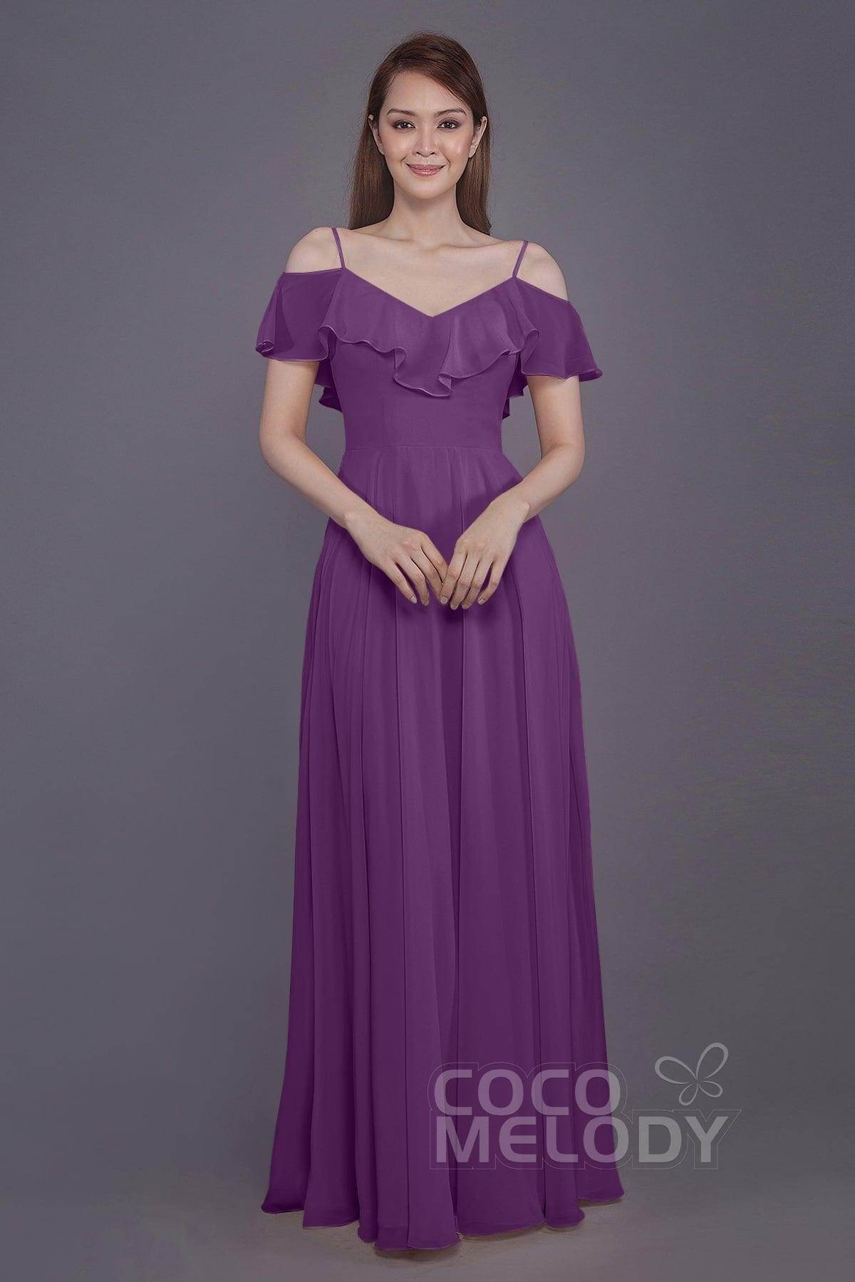 Sheath-Column Floor Length Chiffon Bridesmaid Dress PR3570PS - COCOMELODY